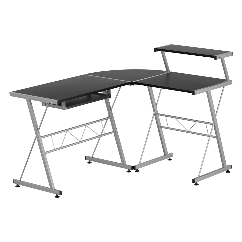 Artiss Corner Metal Pull Out Table Desk - Black