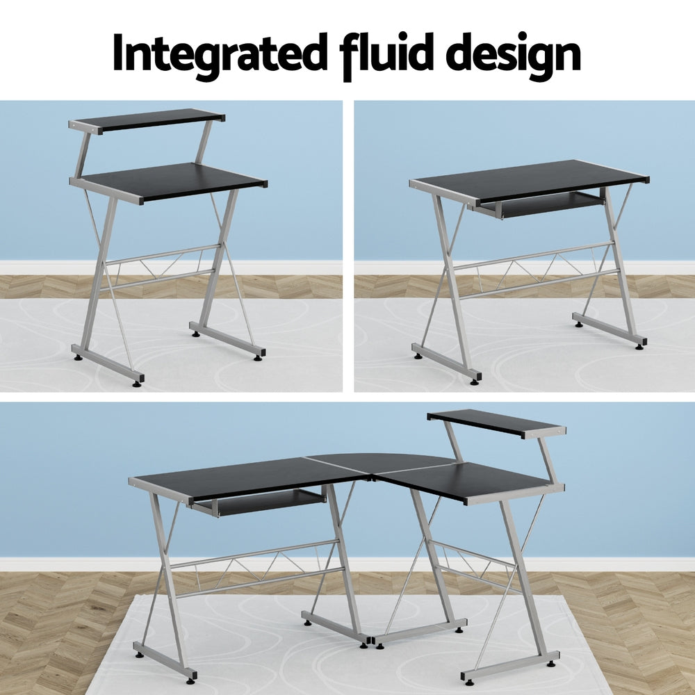 Artiss Corner Metal Pull Out Table Desk - Black