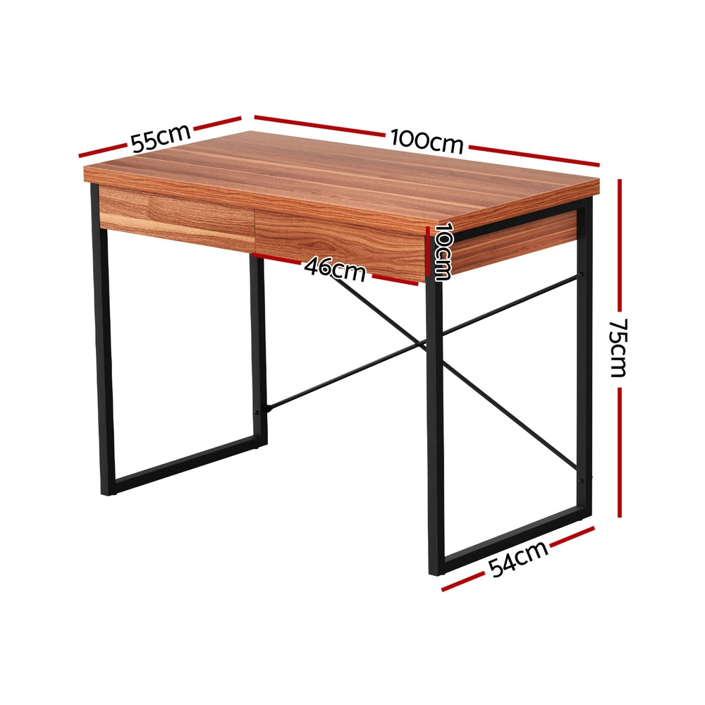 Artiss Metal Desk with Drawer - Walnut