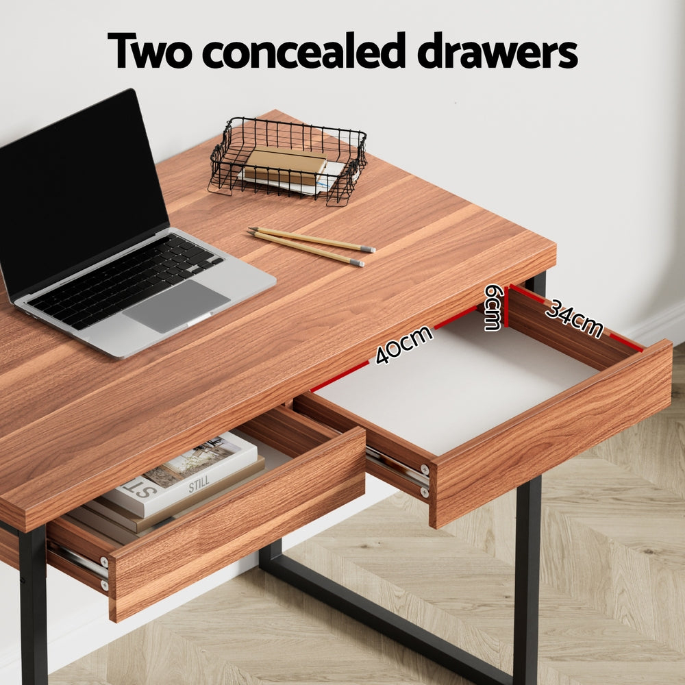 Artiss Metal Desk with Drawer - Walnut