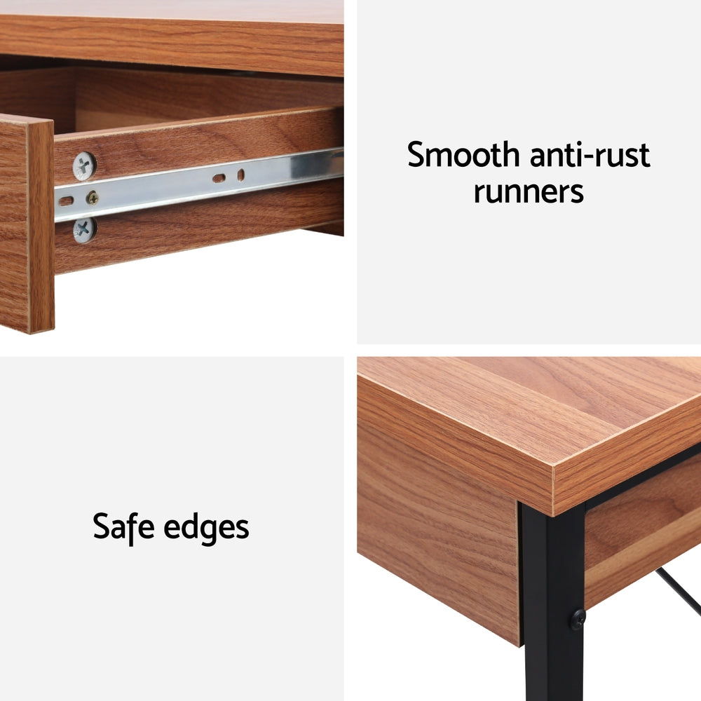Artiss Metal Desk with Drawer - Walnut