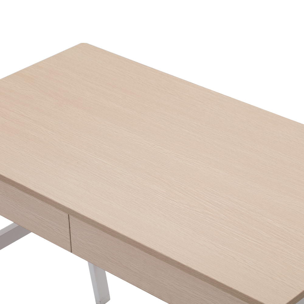 Artiss Metal Desk with Drawer - White with Oak Top