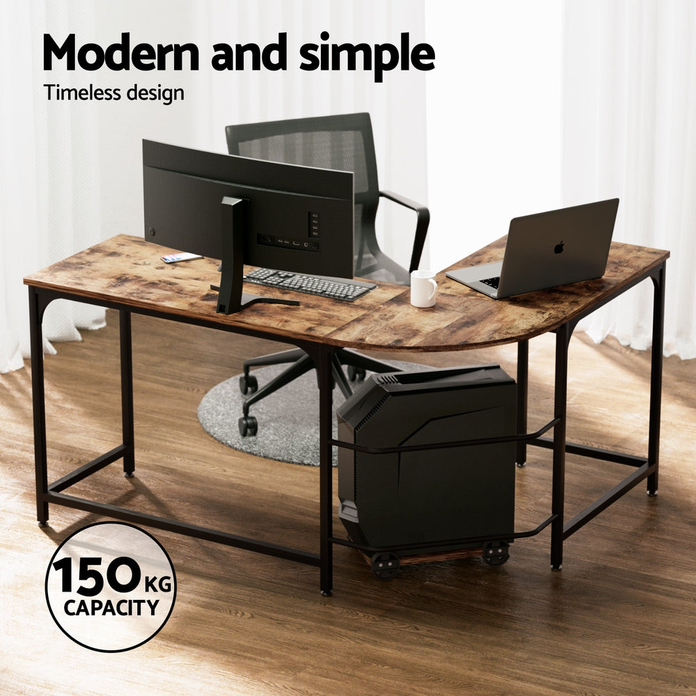 Artiss Corner Computer Desk L-Shaped Student Home Office Study Table Brown