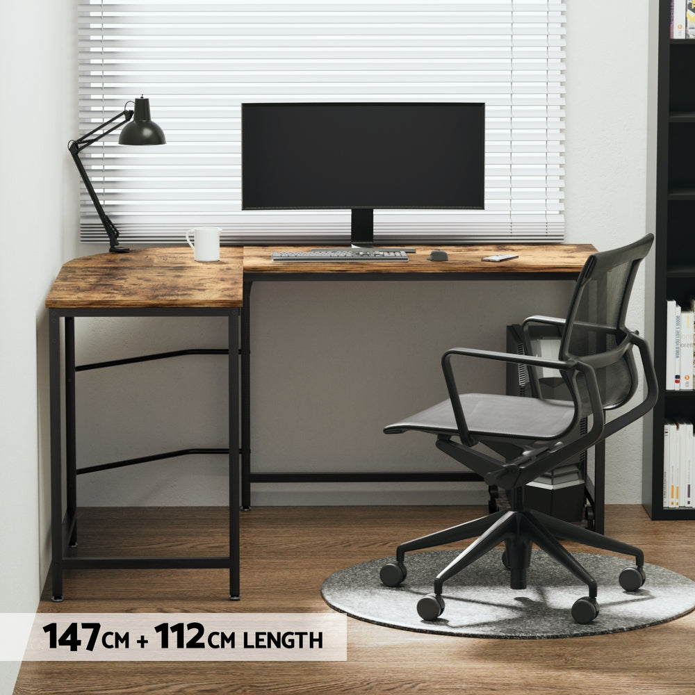 Artiss Corner Computer Desk L-Shaped Student Home Office Study Table Brown
