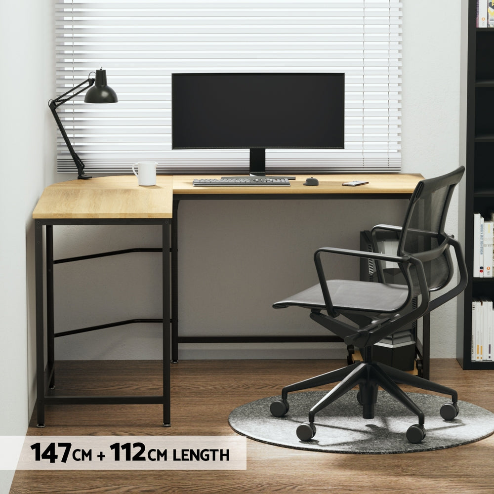 Artiss Corner Computer Desk L-Shaped Student Home Office Study Table Oak