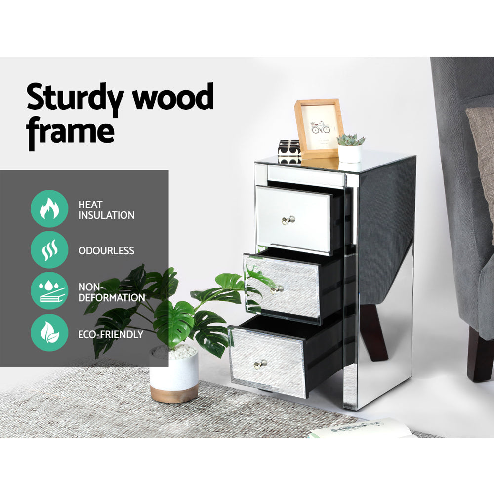 Artiss Mirrored Bedside table Drawers Furniture Mirror Glass Quenn Silver