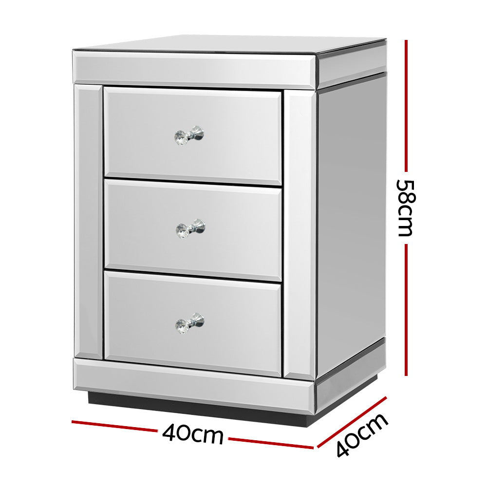 Artiss Set of 2 Bedside Tables Drawers Mirrored Side End Table Cabinet Nightstand