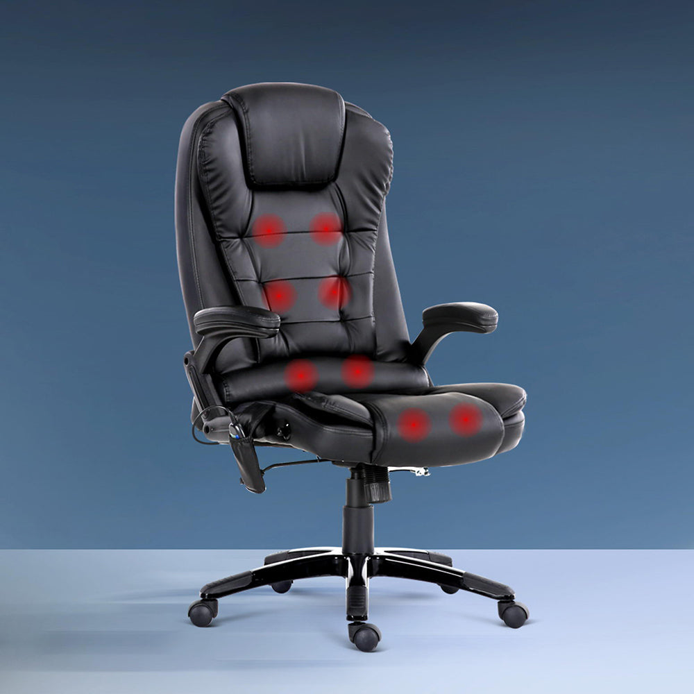 Artiss Massage Office Chair 8 Point PU Leather Office Chair - Black