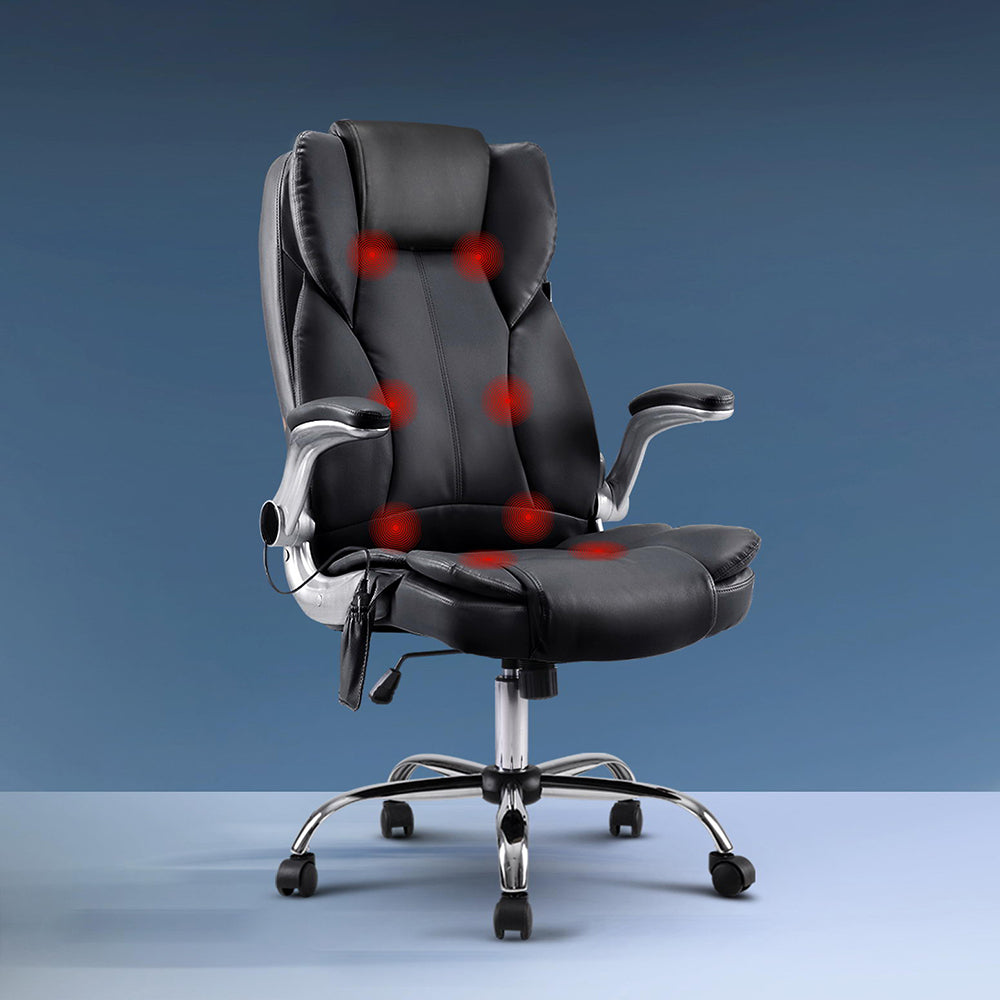 Artiss Massage Office Chair 8 Point PU Leather Office Chair - Black