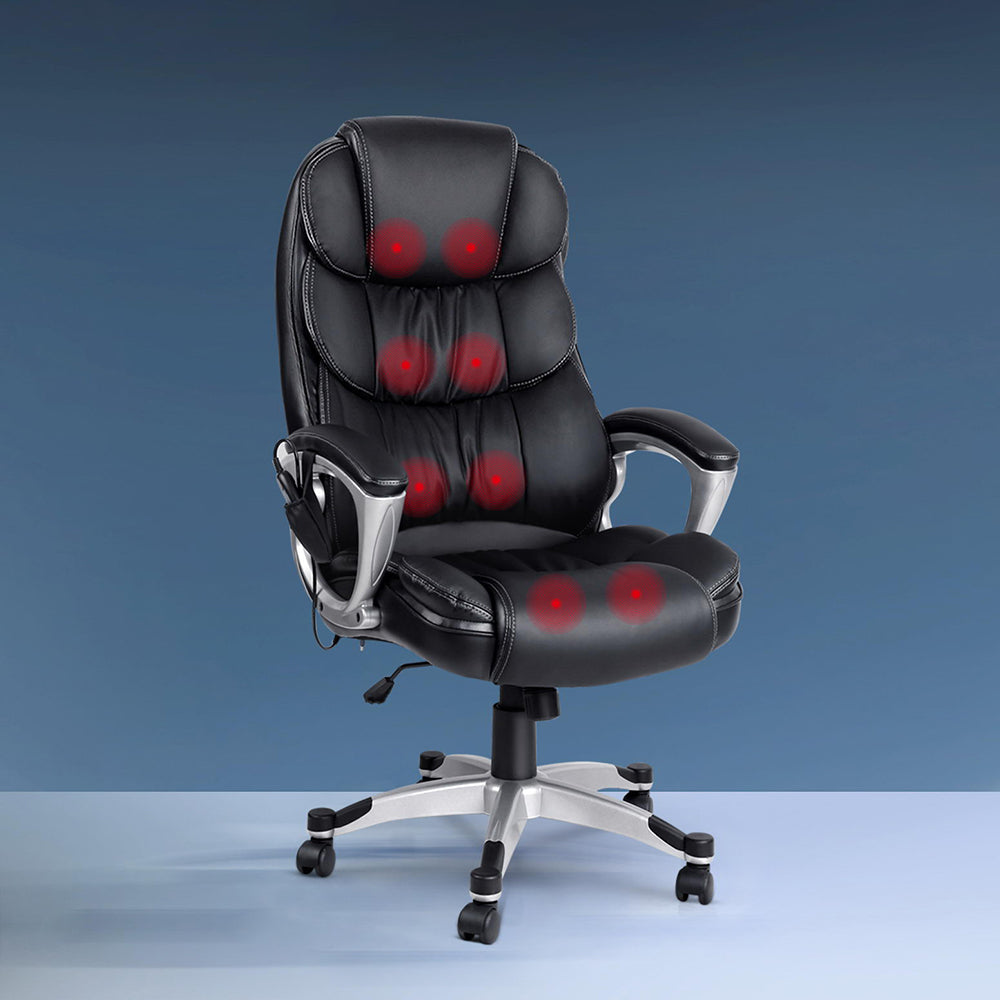 Artiss 8 Point PU Leather Reclining Massage Chair - Black