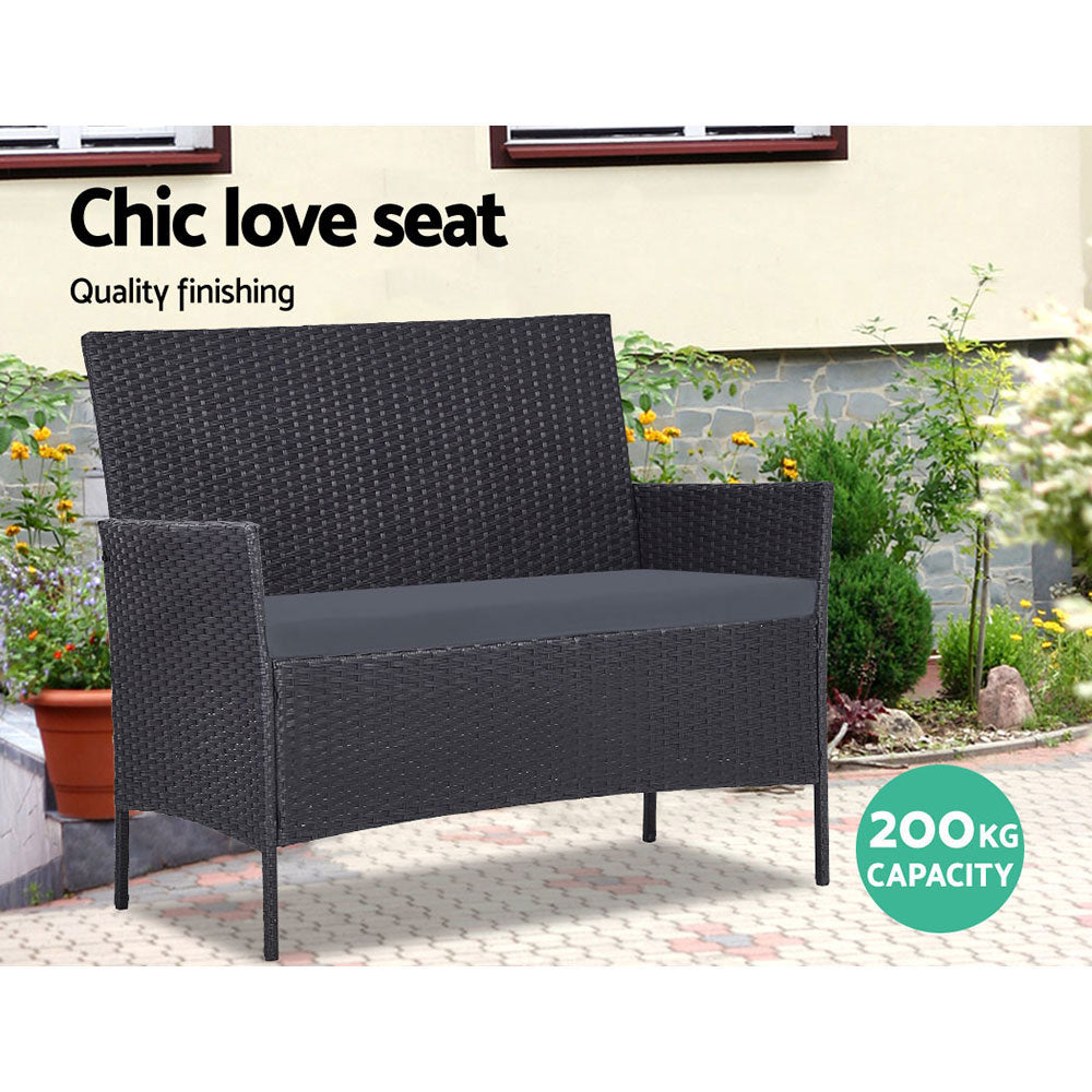 Gardeon 4-piece Outdoor Lounge Setting Wicker Patio Furniture Dining Set Grey