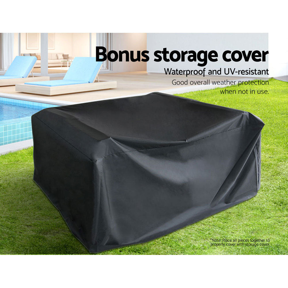 Gardeon Outdoor Furniture Lounge Setting Wicker Patio Dining Set w/Storage Cover Grey