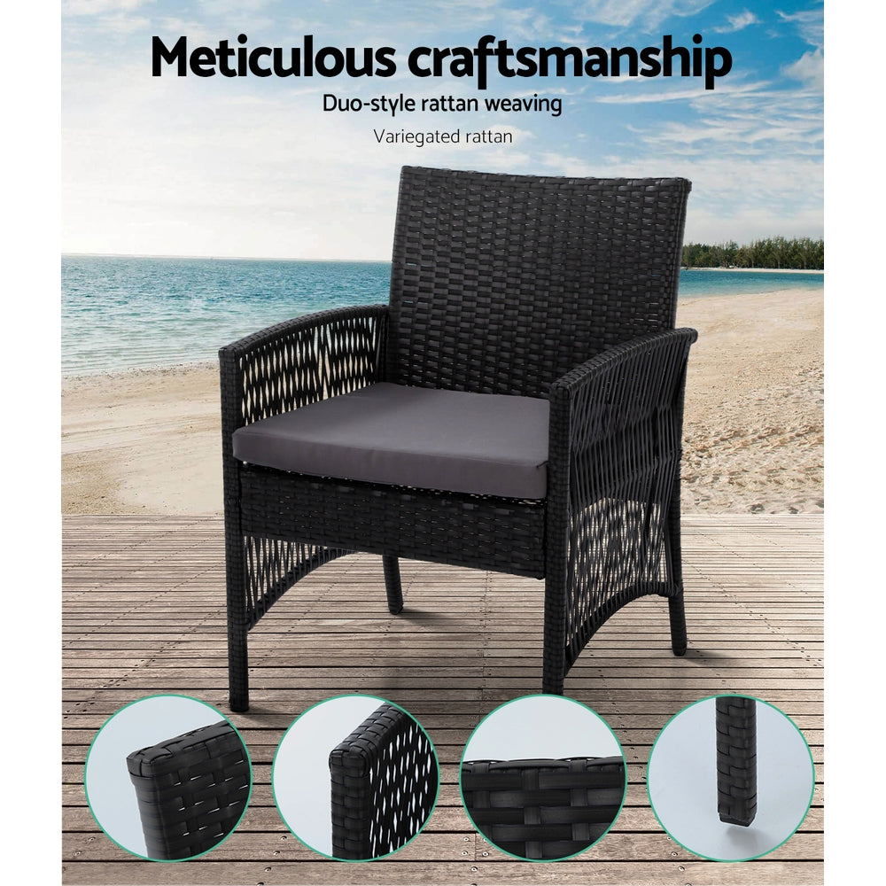 Gardeon 4 PCS Outdoor Furniture Lounge Setting Wicker Dining Set Black