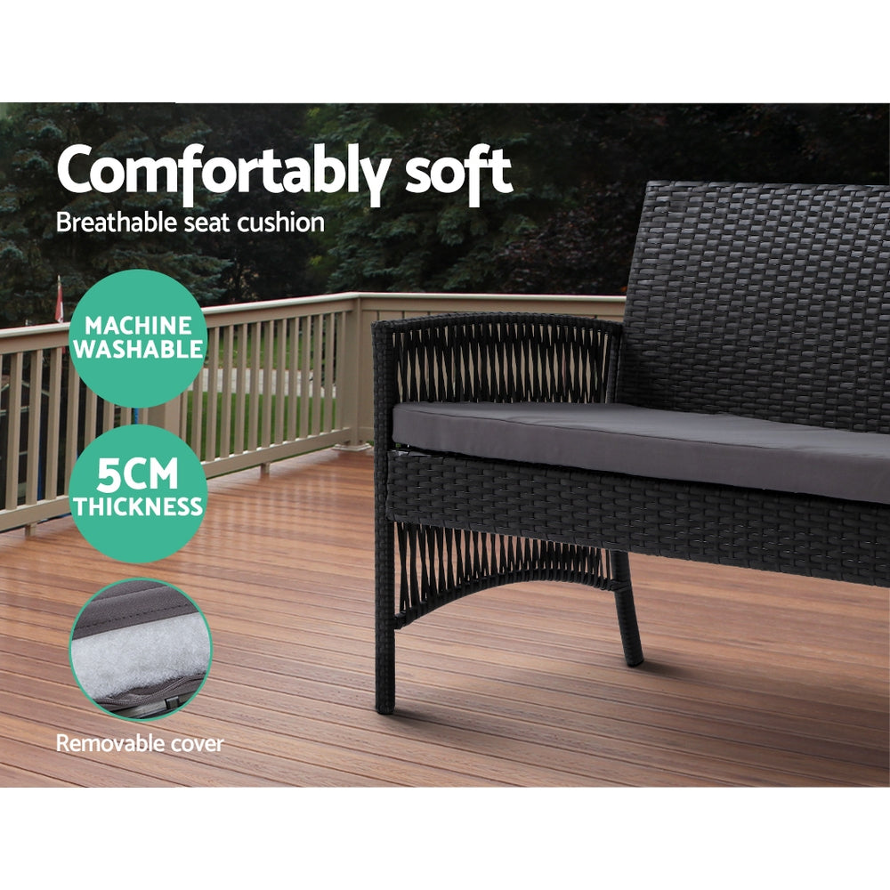 Gardeon 4 PCS Outdoor Furniture Lounge Setting Wicker Dining Set Black