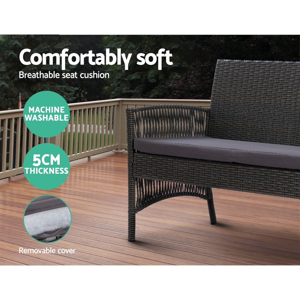 Gardeon 4 PCS Outdoor Furniture Lounge Setting Wicker Dining Set Grey