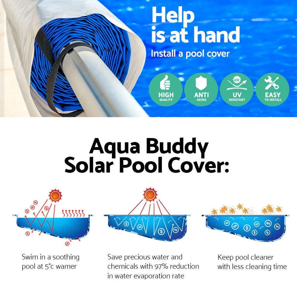 Aquabuddy Solar Swimming Pool Cover Roller 10x4M Blanket Bubble Heater 500Micron