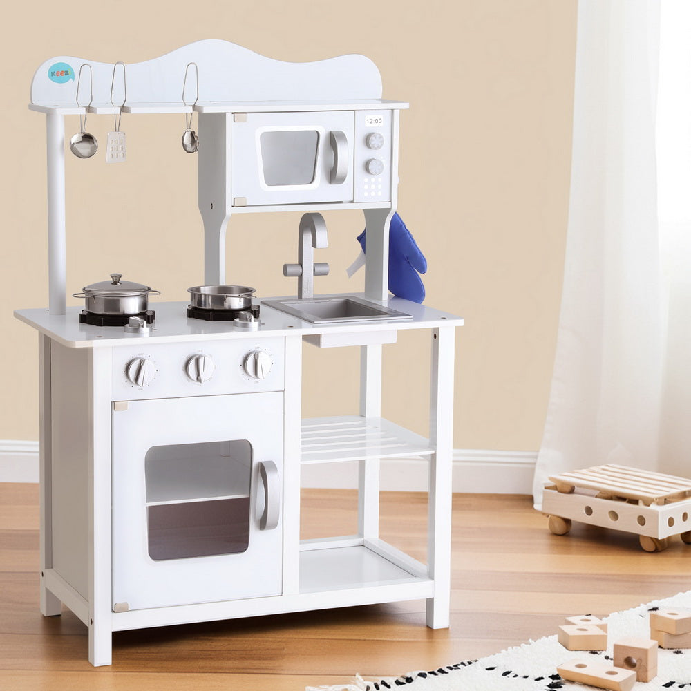 Keezi 18 Piece Kids Kitchen Play Set - White