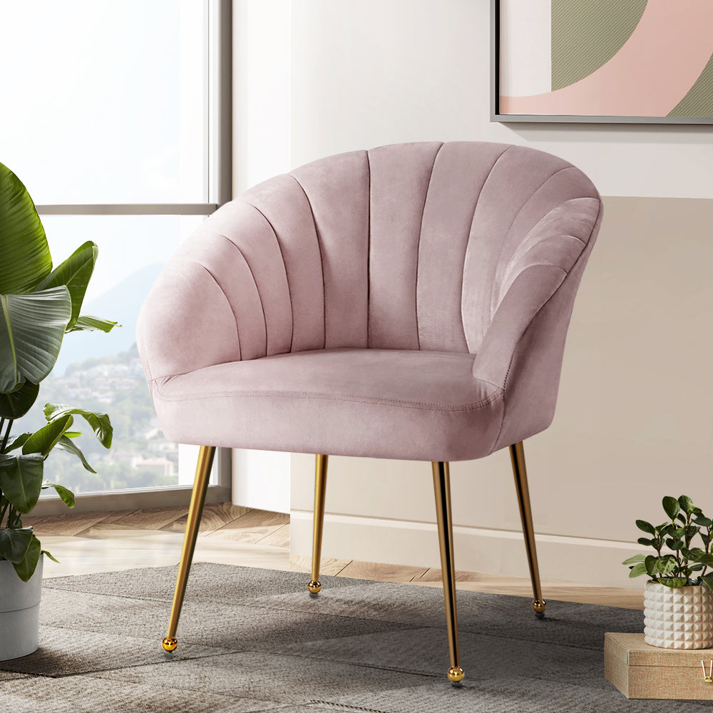 Artiss Armchair Lounge Chair Armchairs Accent Chairs Velvet Sofa Pink Couch