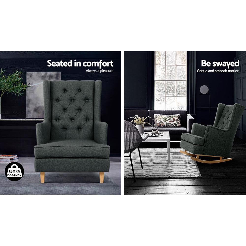 Artiss Rocking Armchair Feeding Chair Fabric Armchairs Lounge Recliner Charcoal
