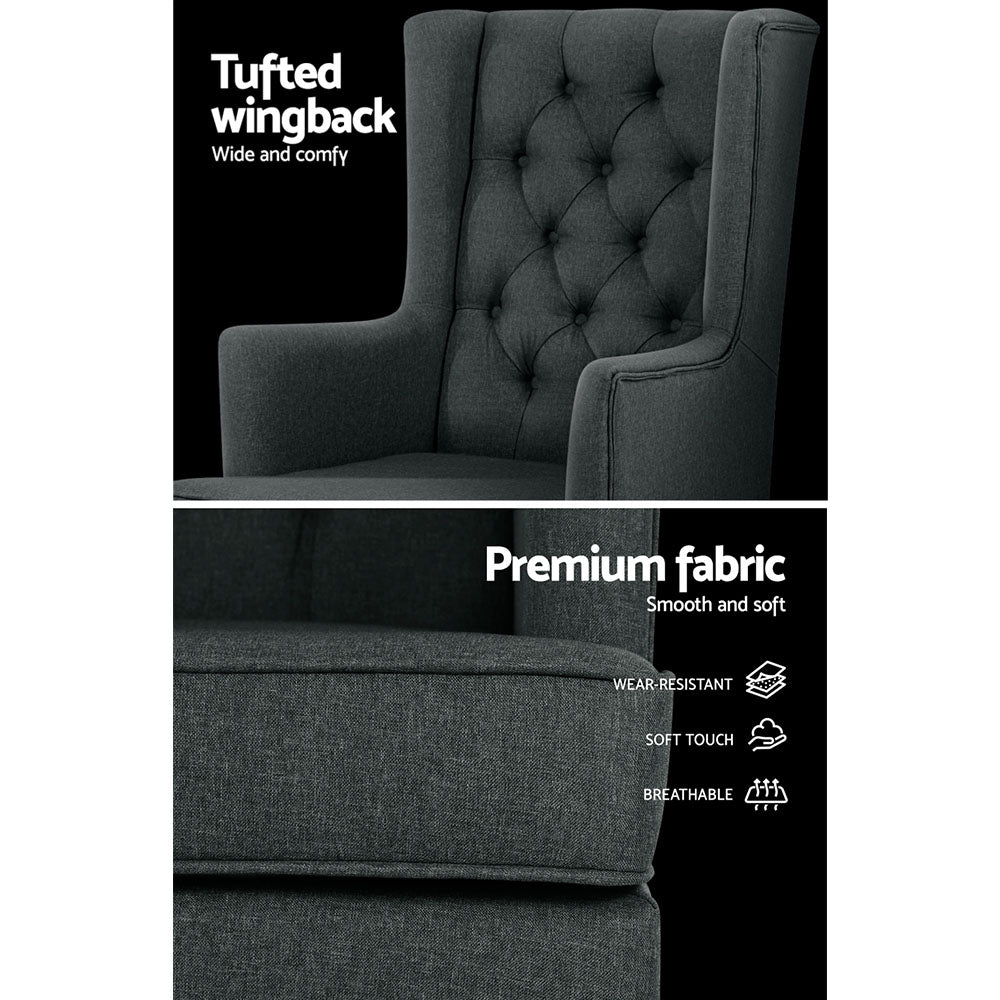 Artiss Rocking Armchair Feeding Chair Fabric Armchairs Lounge Recliner Charcoal