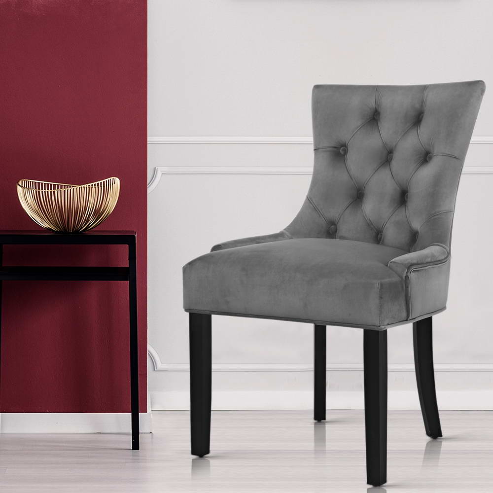 Artiss Set of 2 Dining Chairs French Provincial Retro Chair Wooden Velvet Fabric Grey