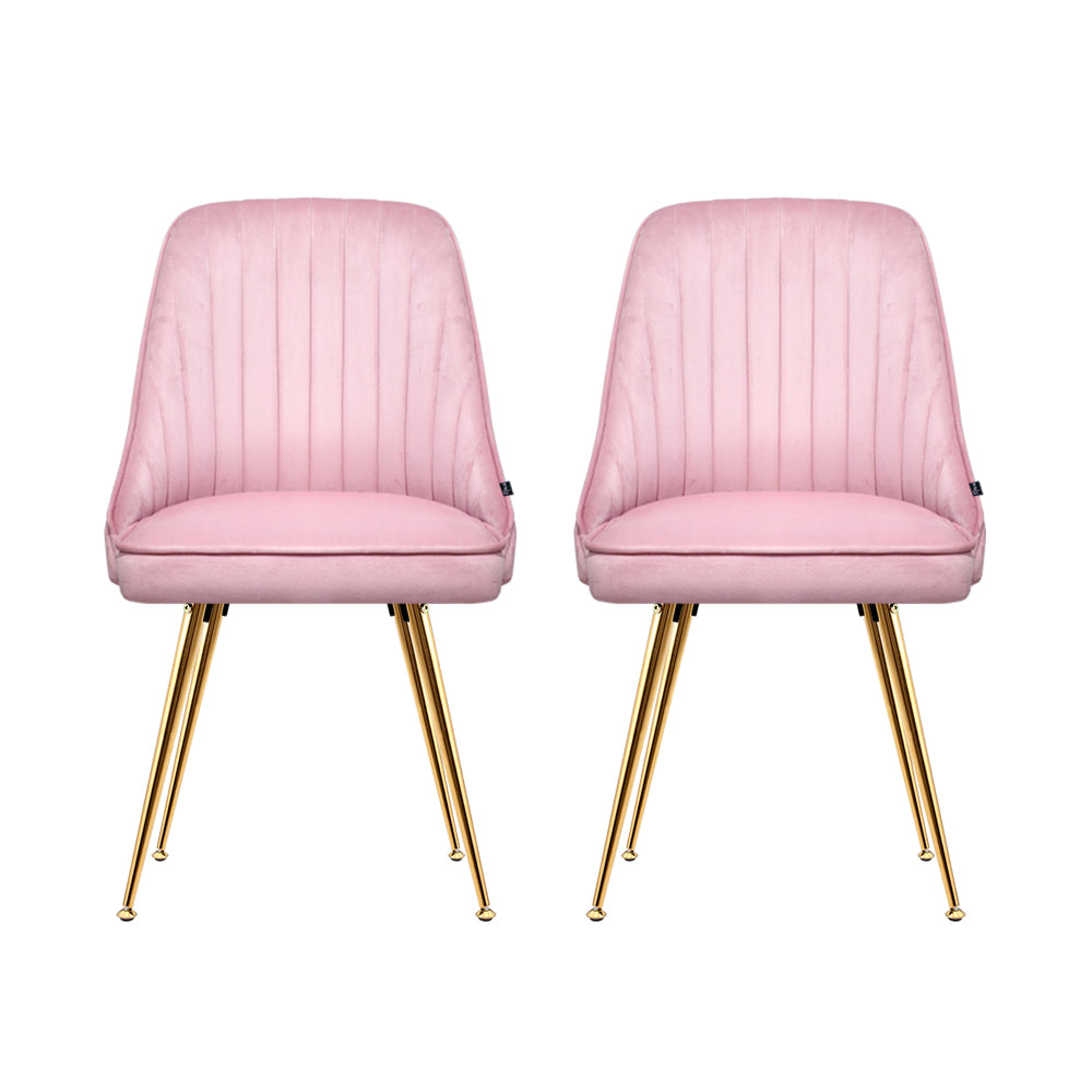 Artiss Set of 2 Dining Chairs Retro Chair Cafe Kitchen Modern Iron Legs Velvet Pink