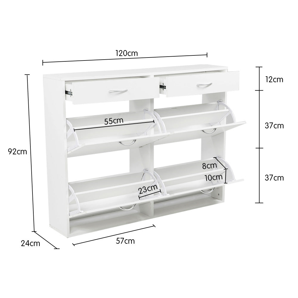 Sarantino 24 Pairs Shoe Cabinet Storage White Drawers Chest 1200 x 240 x 920 in White