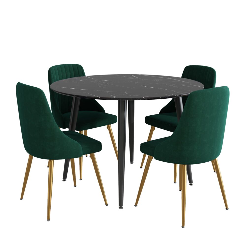 Black Marbel Effect Dining Table and Chair Set