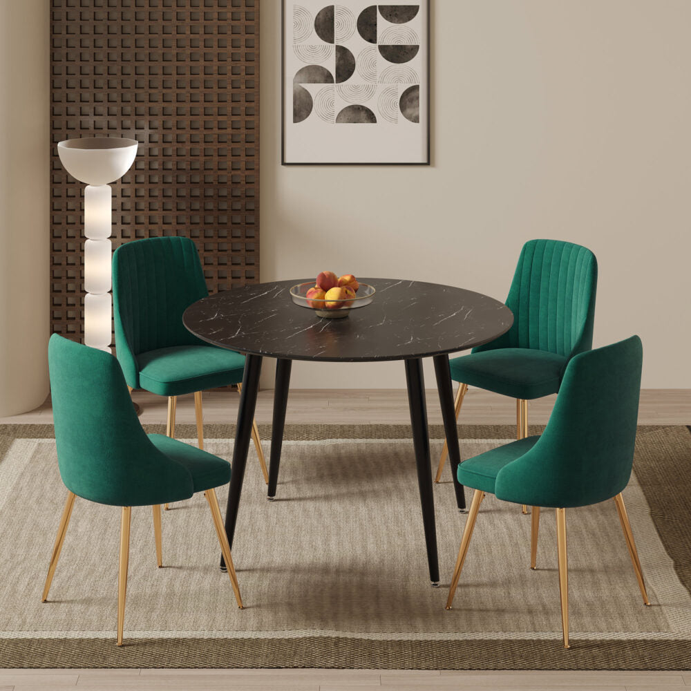 Black Marbel Effect Dining Table and Chair Set
