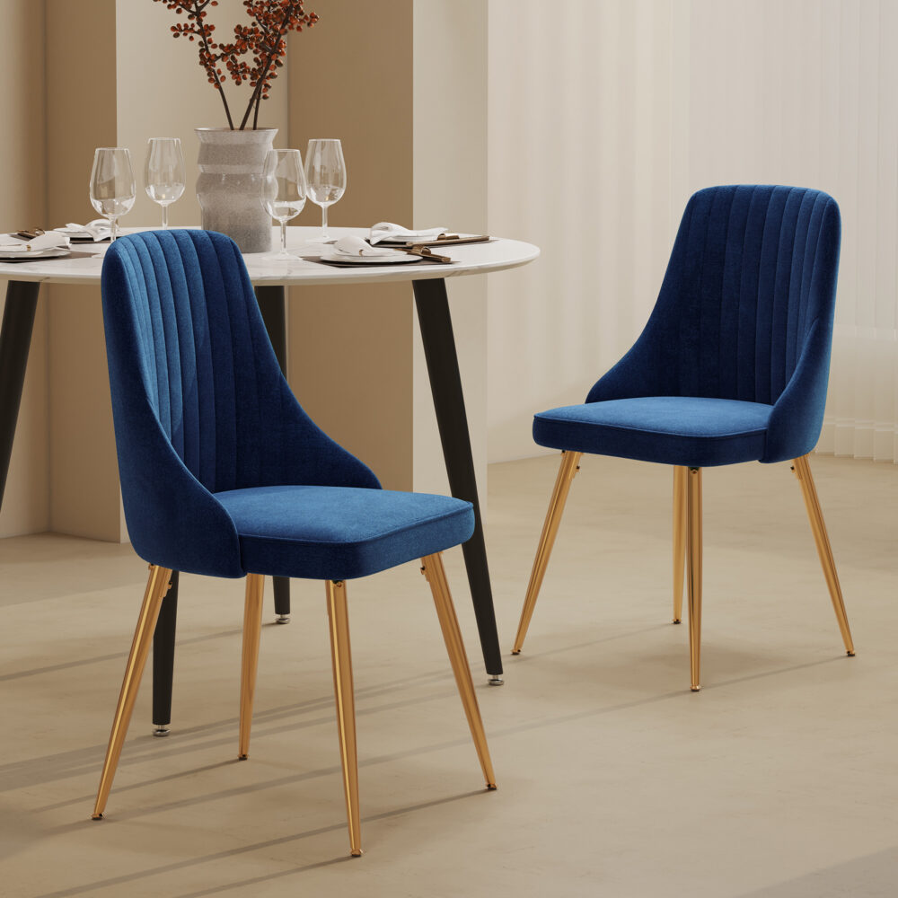 5PC Round Dining Table and Chair Sets Velvet Blue