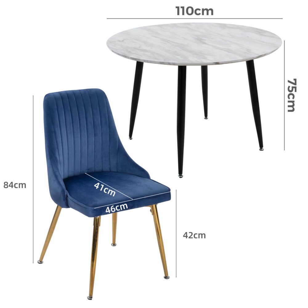 5PC Round Dining Table and Chair Sets Velvet Blue