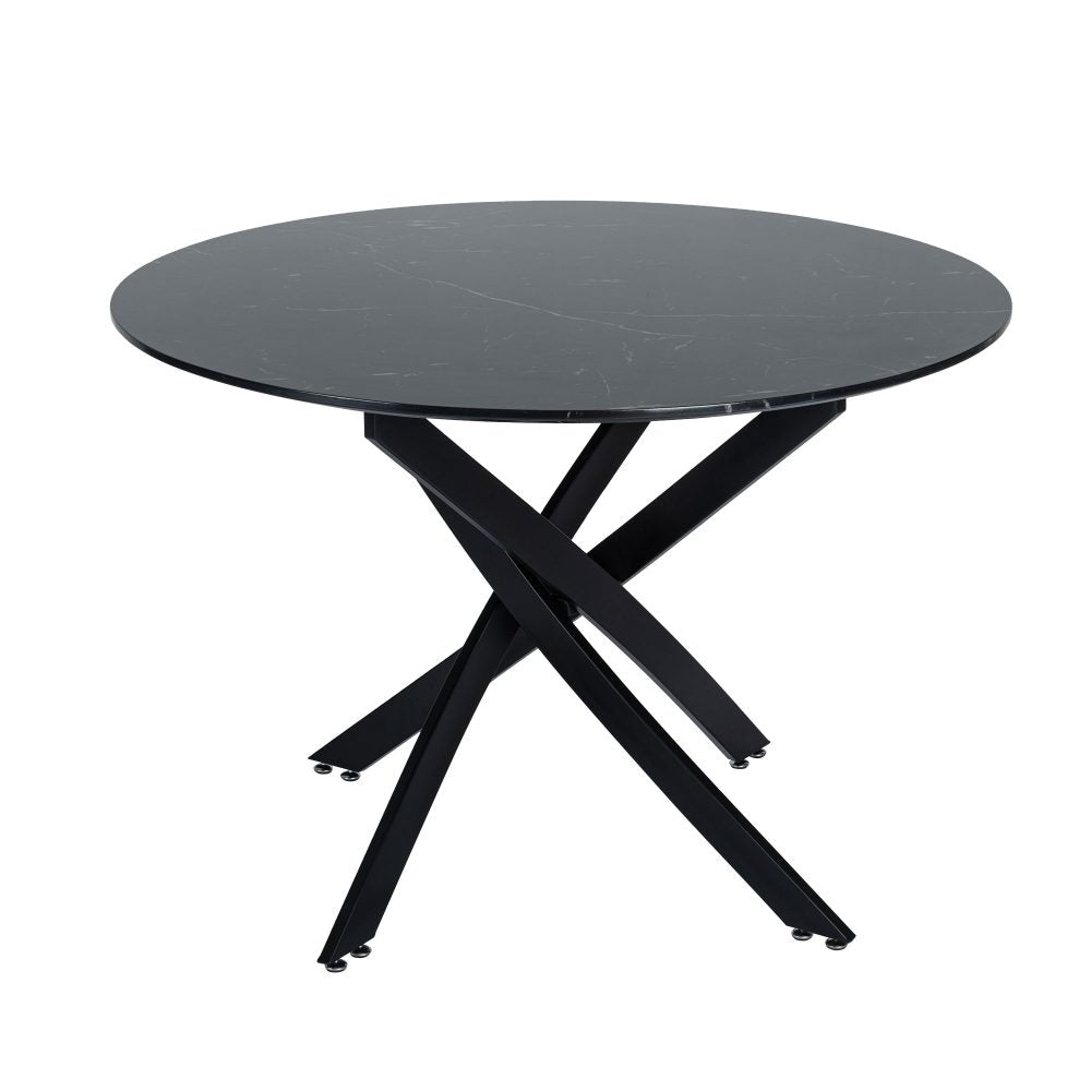 Black Round Marble-Effect Table and Chair Set Navy