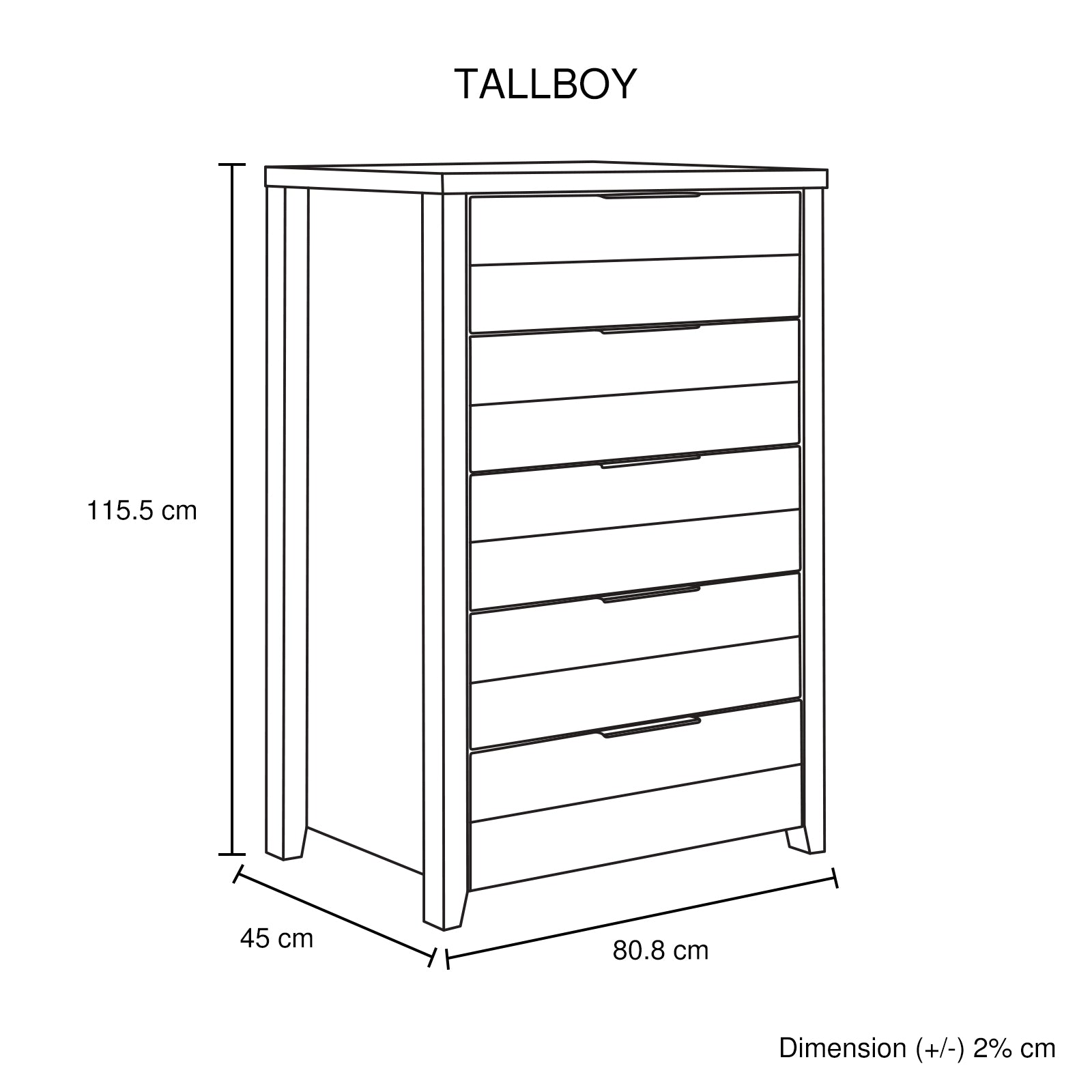 5 Pieces Bedroom Suite Natural Wood Like MDF Structure Double Size Oak Colour Bed, Bedside Table, Tallboy & Dresser