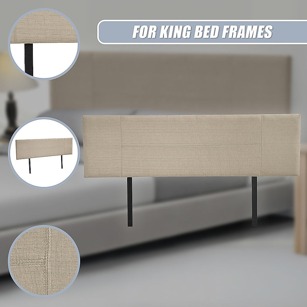 Linen Fabric King Bed Headboard Bedhead - Beige