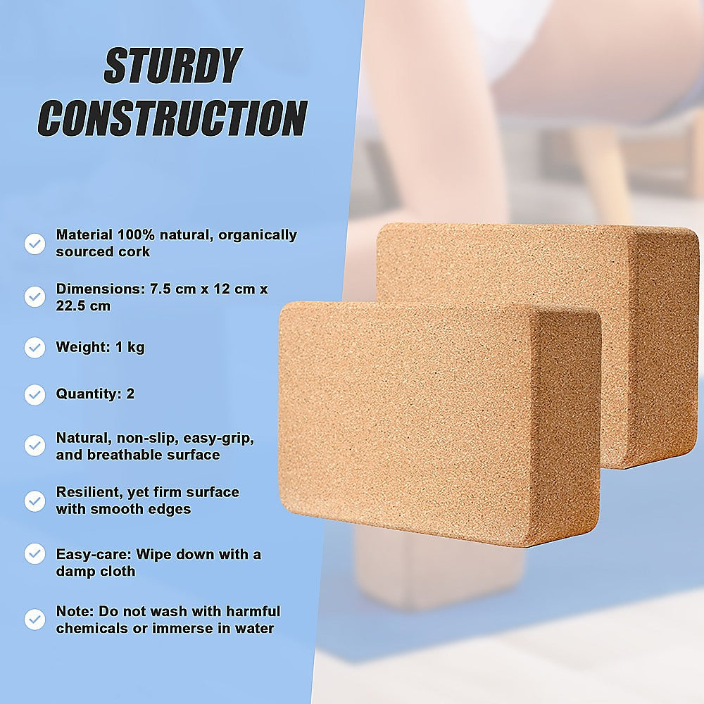2x ECO-Friendly Cork Yoga Block Organic Yoga Prop Accessory Exercise Brick