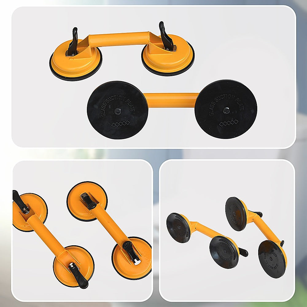 2x 100kg Aluminum Alloy Double Locking Suction Cup Glazer Glass Sucker Lifter