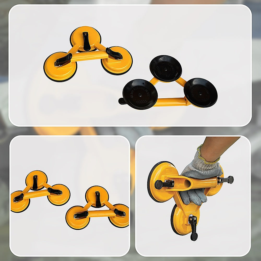 2x 150kg Load Aluminum Triple Suction Cup Pad Glazer Glass Sucker Remover Lifter