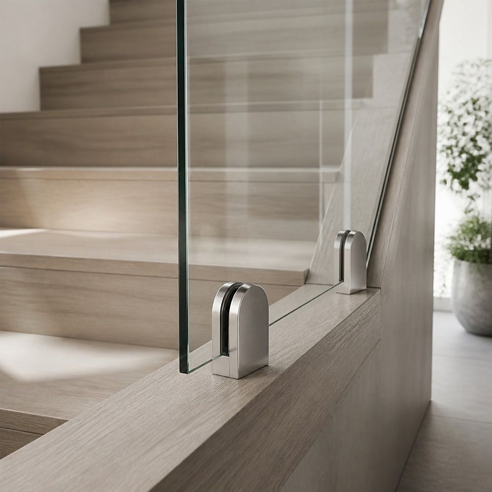 Brushed Nickel Bracket for Glass Balustrade Panels - Set of 2