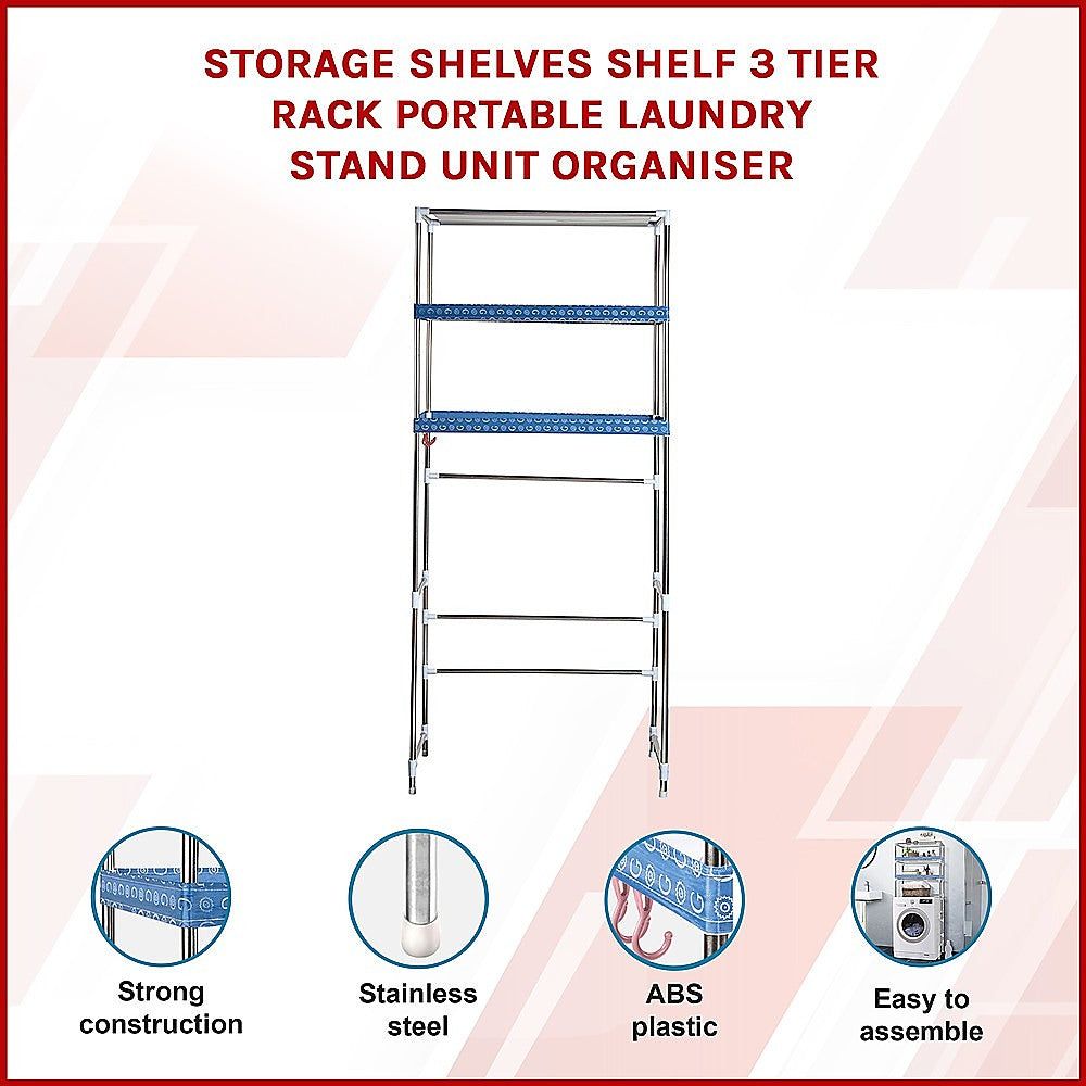 Storage Shelves Shelf 3 Tier Rack Portable Laundry Stand Unit Organiser