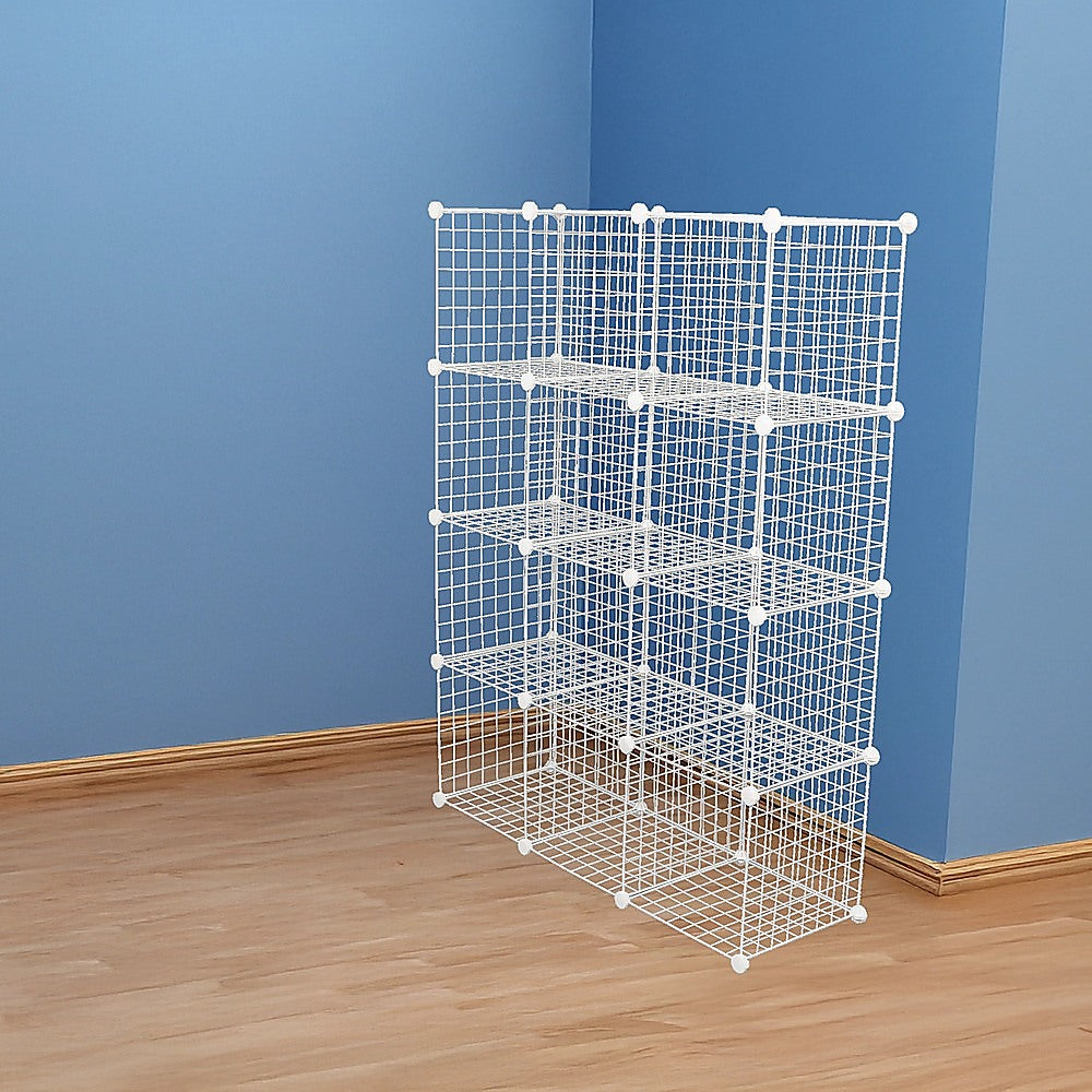 12 Cube Wire Grid Organiser Bookcase Storage Cabinet Wardrobe Closet White