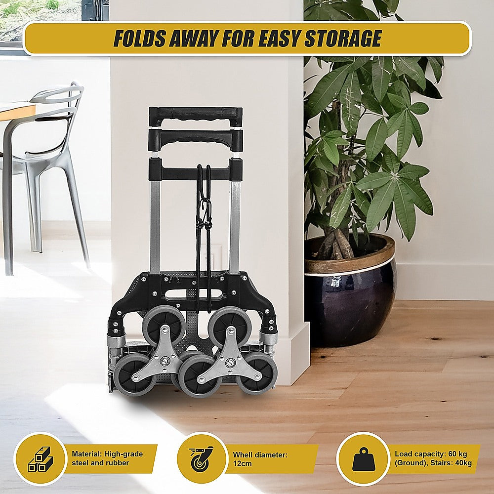 Stair Climbing Trolley 6 Wheels Aluminium Folding Hand Cart Climb Steps