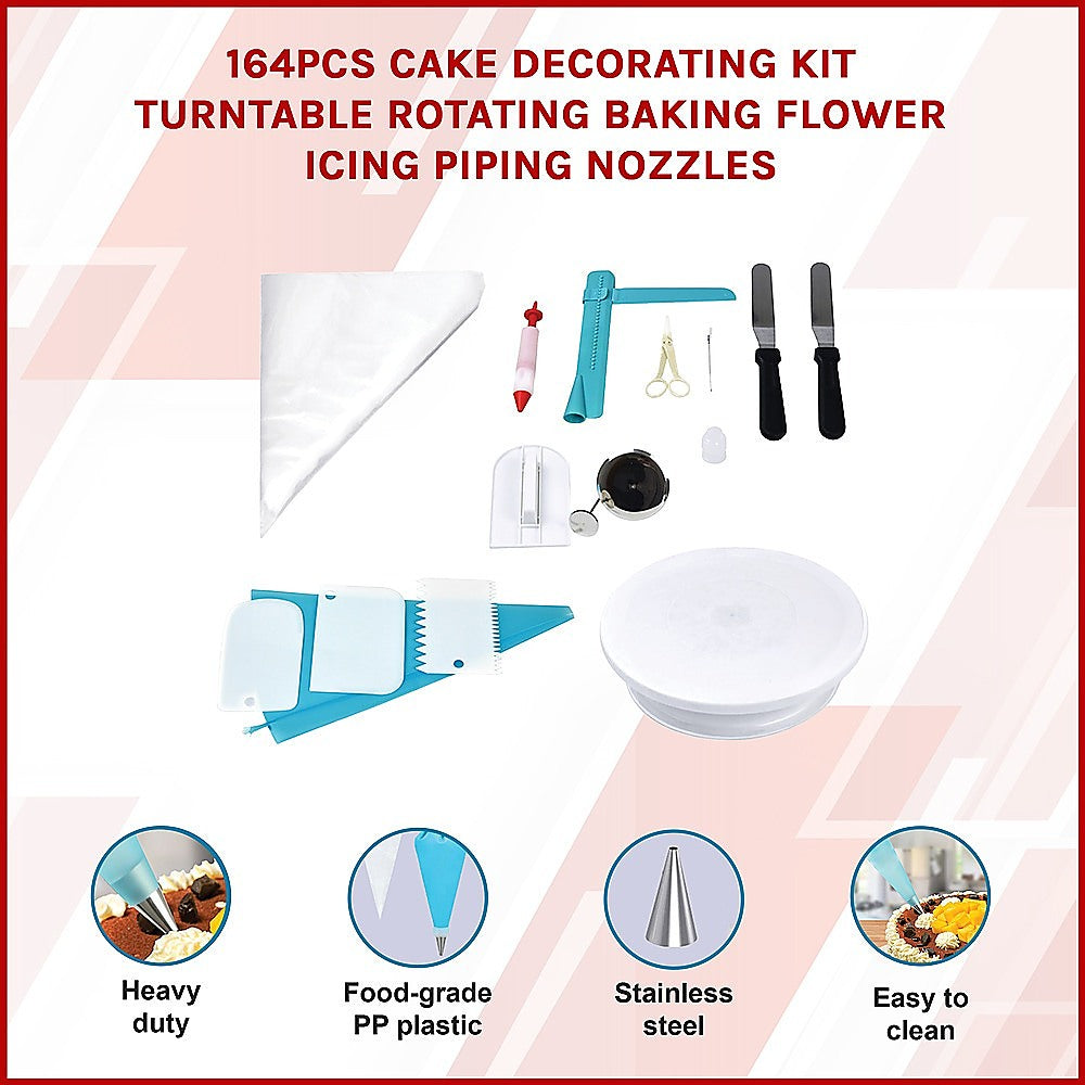 164Pcs Cake Decorating Kit Turntable Rotating Baking Flower Icing Piping Nozzles