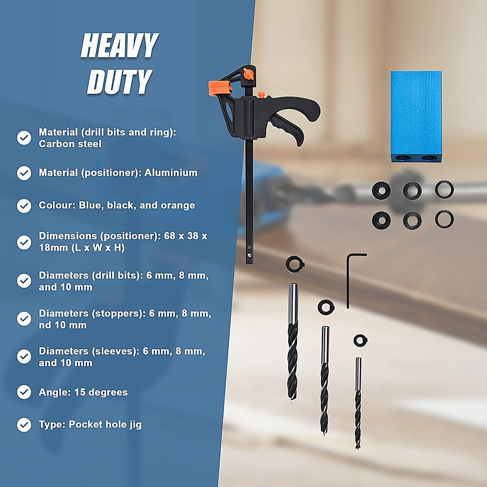 14X Pocket Hole Jig Kit Woodworking Drill Hole Locator Craft Carpenters + F Clip