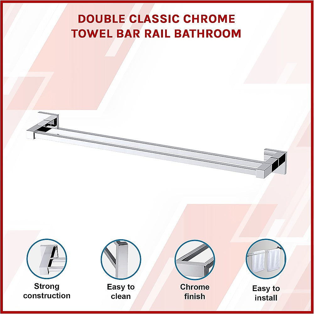 Double Classic Chrome Towel Bar Rail Bathroom