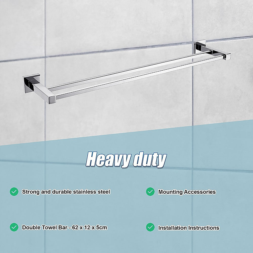 Double Classic Chrome Towel Bar Rail Bathroom