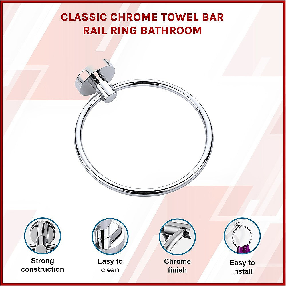 Classic Chrome Towel Bar Rail Ring Bathroom