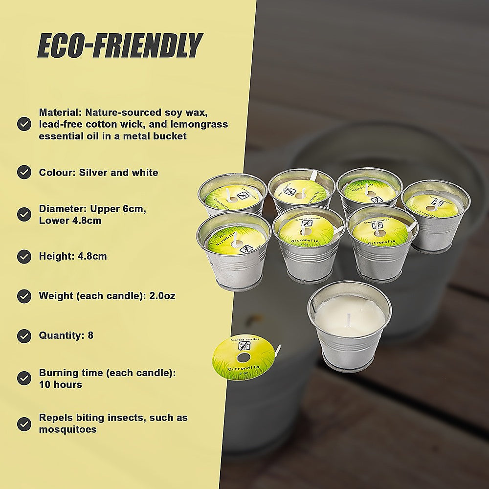 8x Mosquito Insect Bug Repellent Small Bucket Citronella Candles