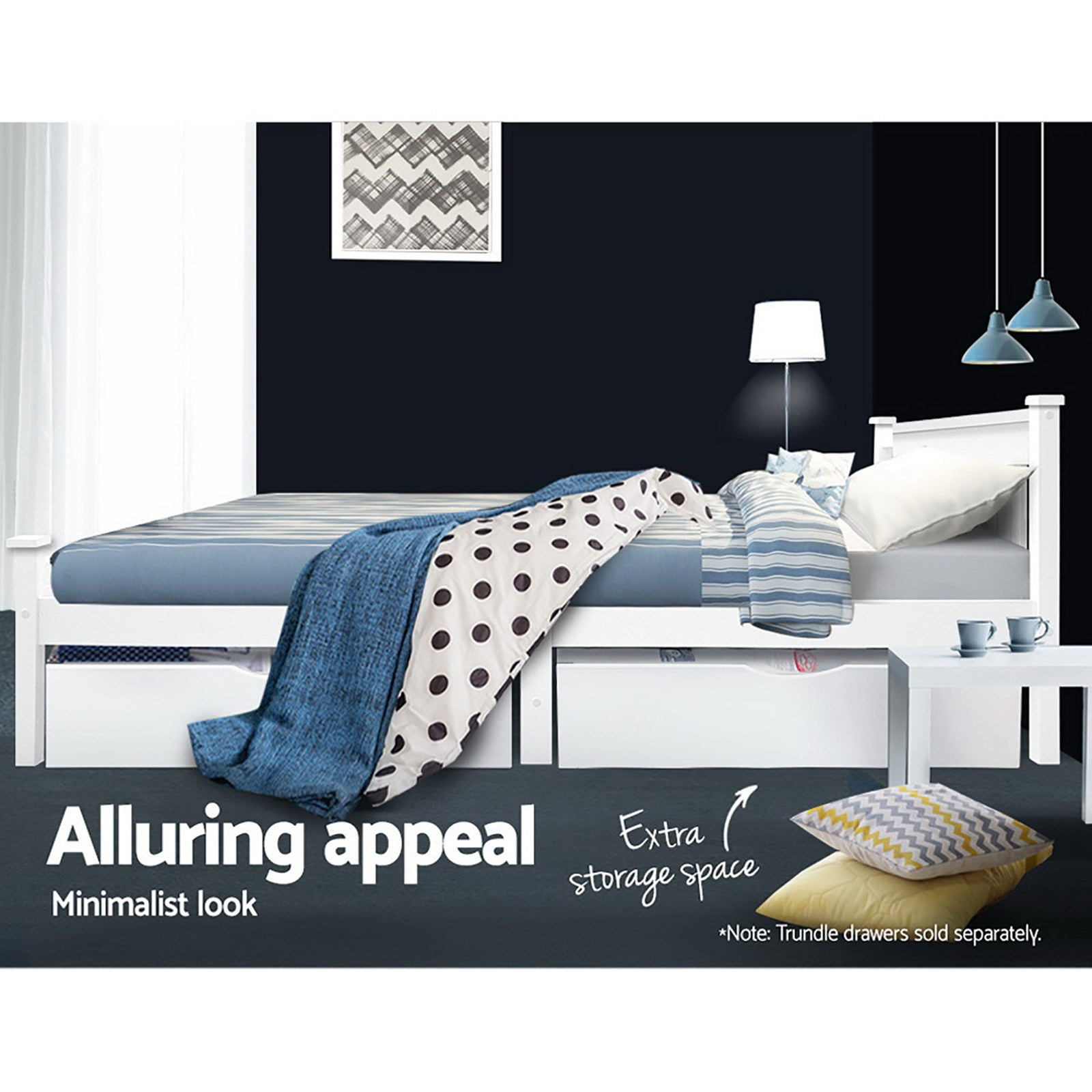 King Single Wooden Bed Frame - White