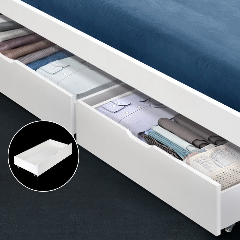 Artiss Set of 2 Bed Frame Storage Drawers Timber Trundle for Wooden Bed Frame Base White