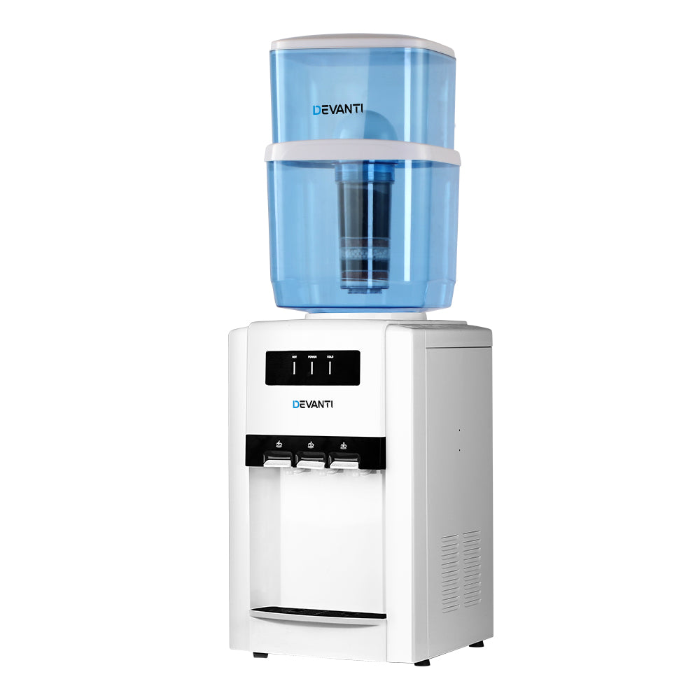 Devanti 22L Bench Top Water Cooler Dispenser Purifier Hot Cold Three Tap with 2 Replacement Filters